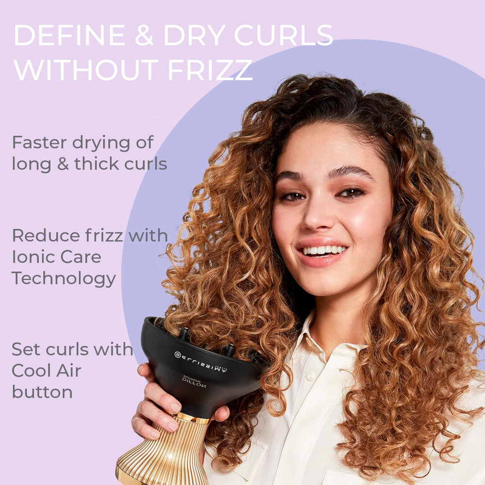 Bellissima Diffon Supreme dryer with diffuser on long waves delivers volume and shine.