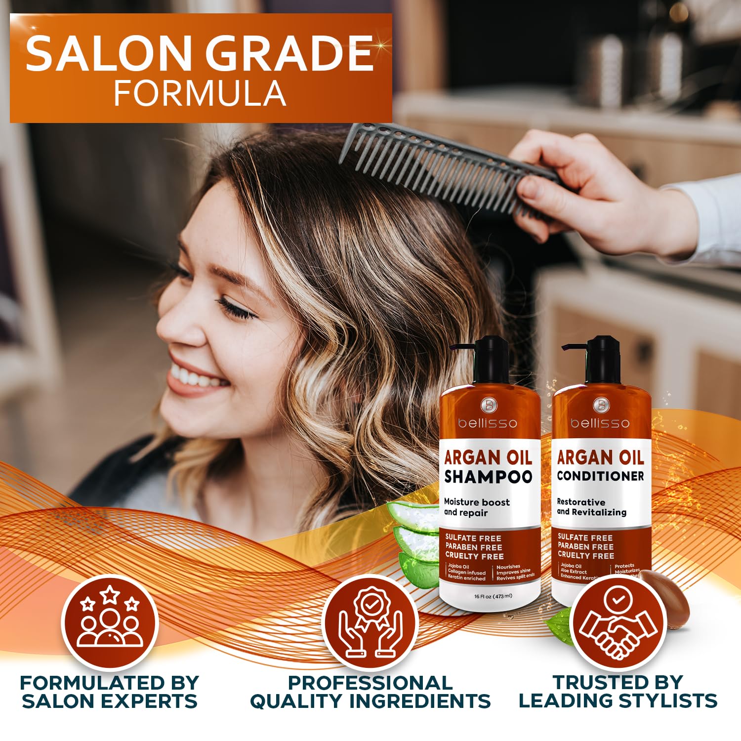 Bellisso anti-frizz hair smoothing action captures sleek, manageable waves.