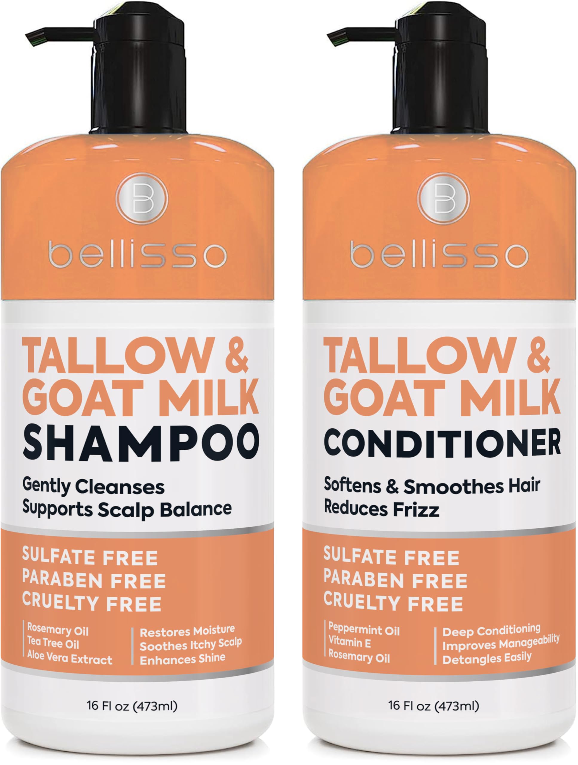 BELLISSO beef tallow shampoo bottle delivers rich hydration for a dry scalp