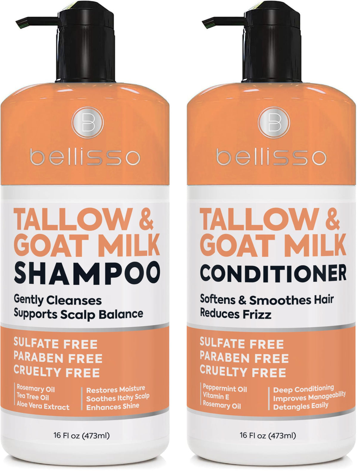 BELLISSO beef tallow shampoo bottle delivers rich hydration for a dry scalp