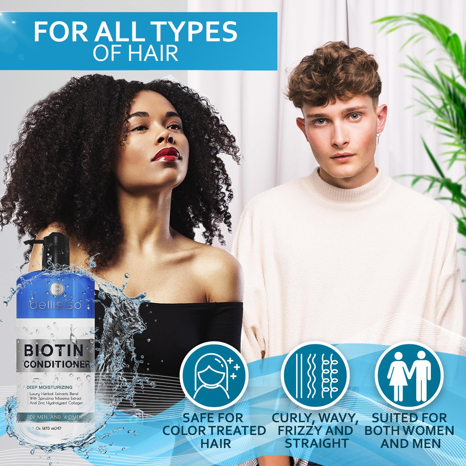 Bellisso Biotin Conditioner volume-boost appears as thicker feeling strands after use.