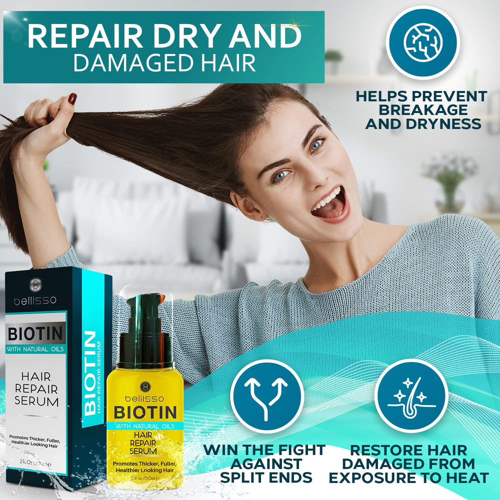 Bellisso biotin hair serum application on hair strand demonstrates root-to-tip conditioning.
