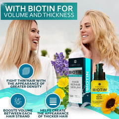 Bellisso biotin hair serum pump dispense enables easy, mess-free application for fuller hair.
