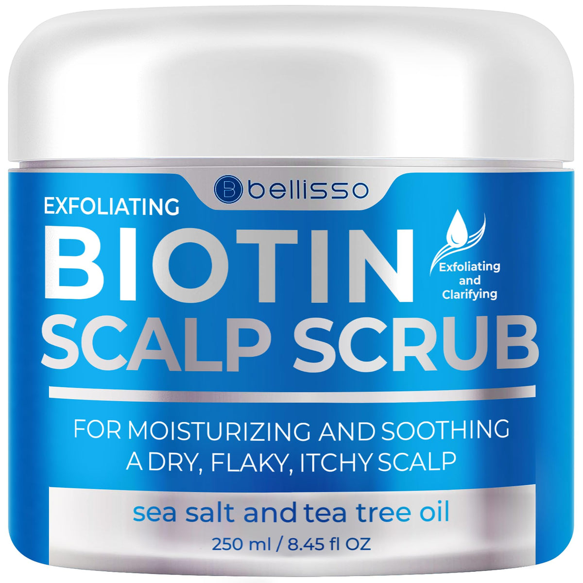 Bellisso Biotin Scalp Scrub bottle application for even exfoliation and cleansing