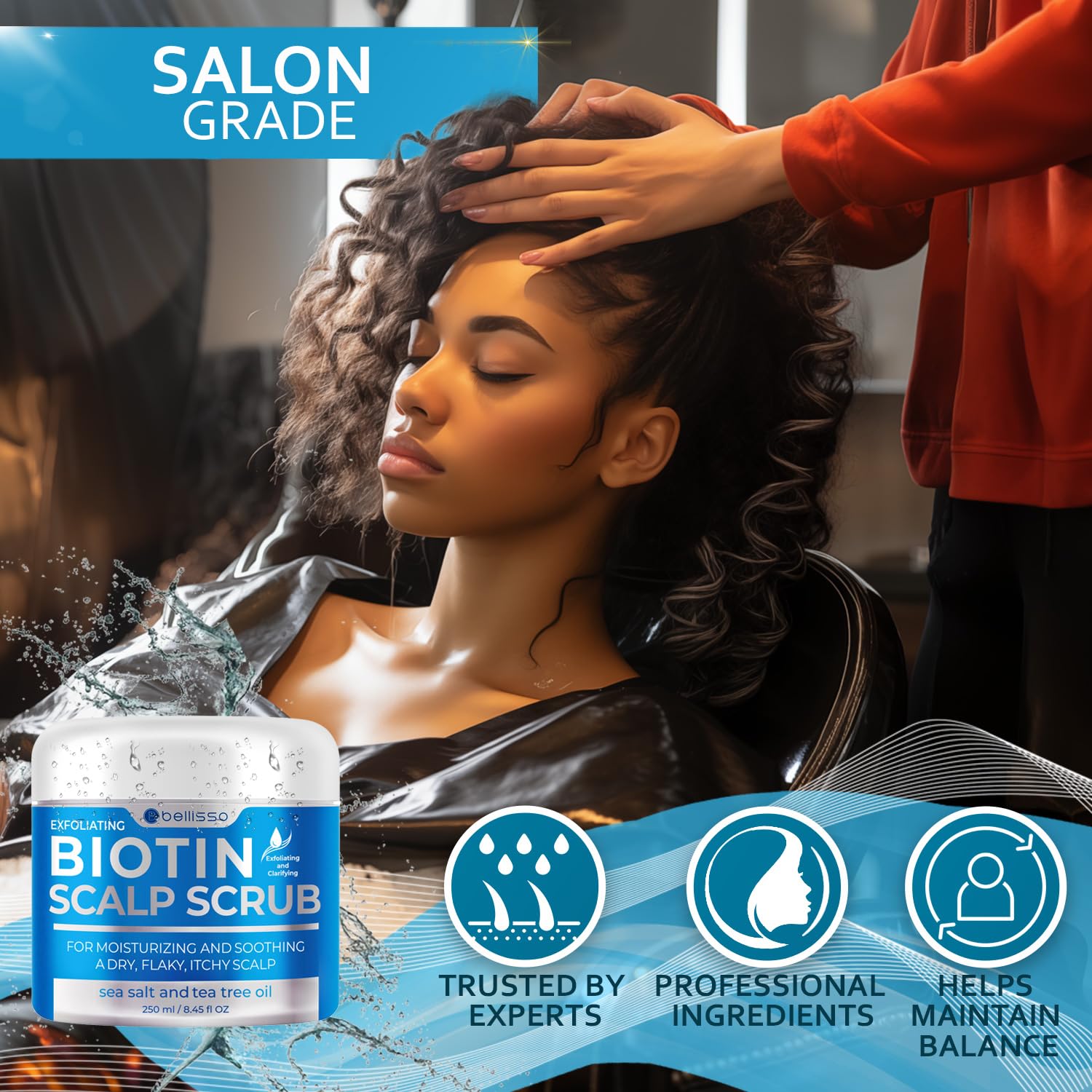 Bellisso Biotin Scalp Scrub color-safe formula preserves hair color