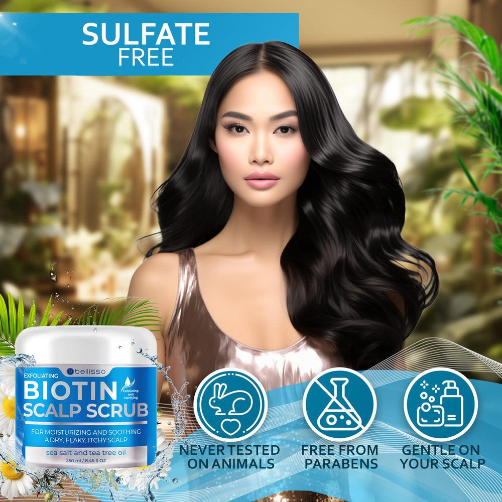 Bellisso Biotin Scalp Scrub massage action for deep buildup removal
