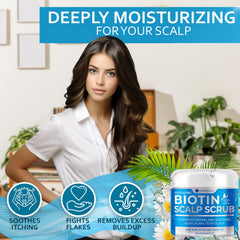 Bellisso Biotin Scalp Scrub texture closeup shows exfoliating microbeads for dead-skin removal