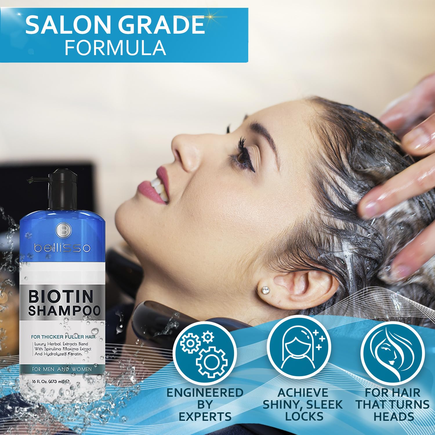 Bellisso Biotin Shampoo on dyed hair shows color-safe maintenance.