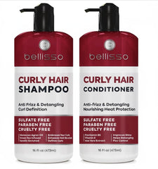 Bellisso curly shampoo bottle with definition-boosting formula for waves and frizz control.