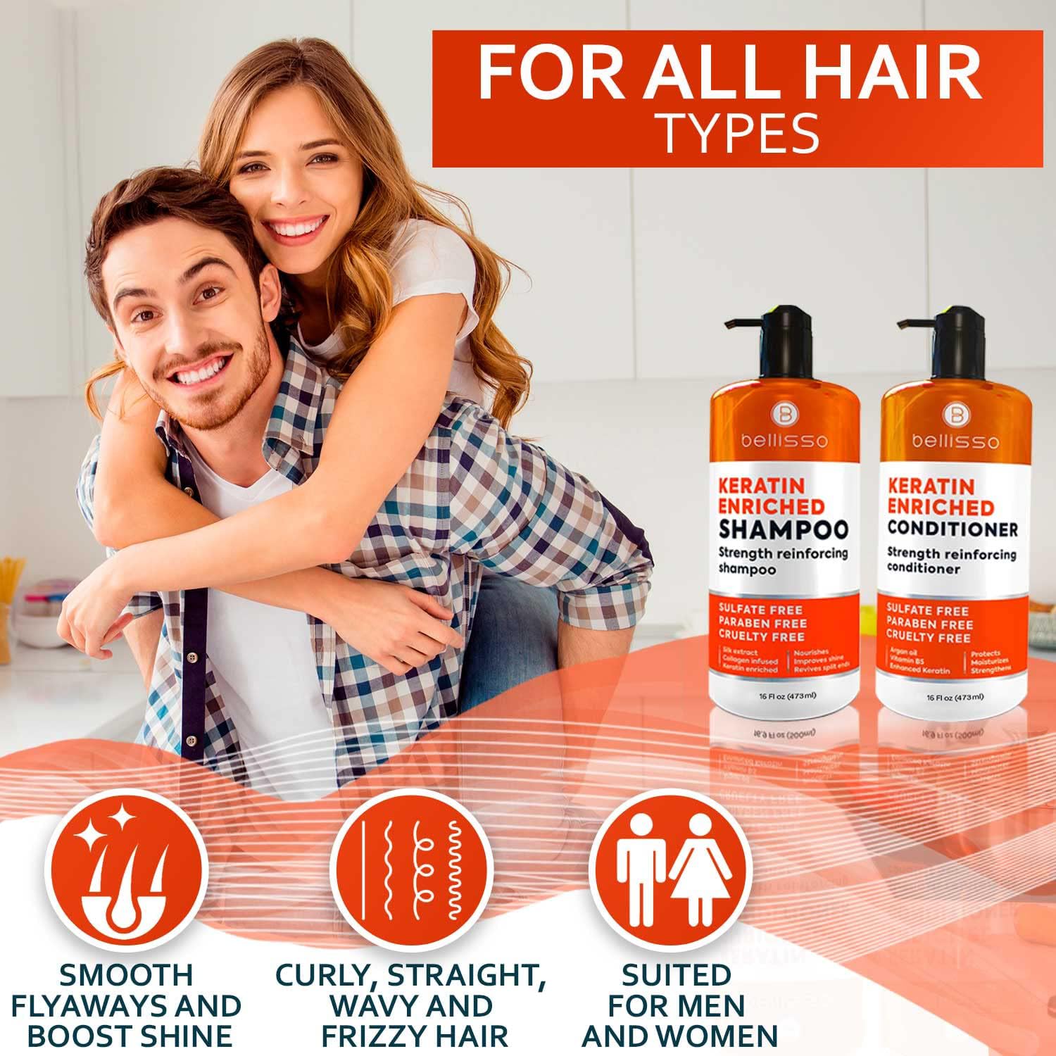 Bellisso keratin damage repair close-up on hair strands