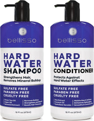 Bellisso hard water shampoo pour demonstrates chelating cleanse for mineral buildup