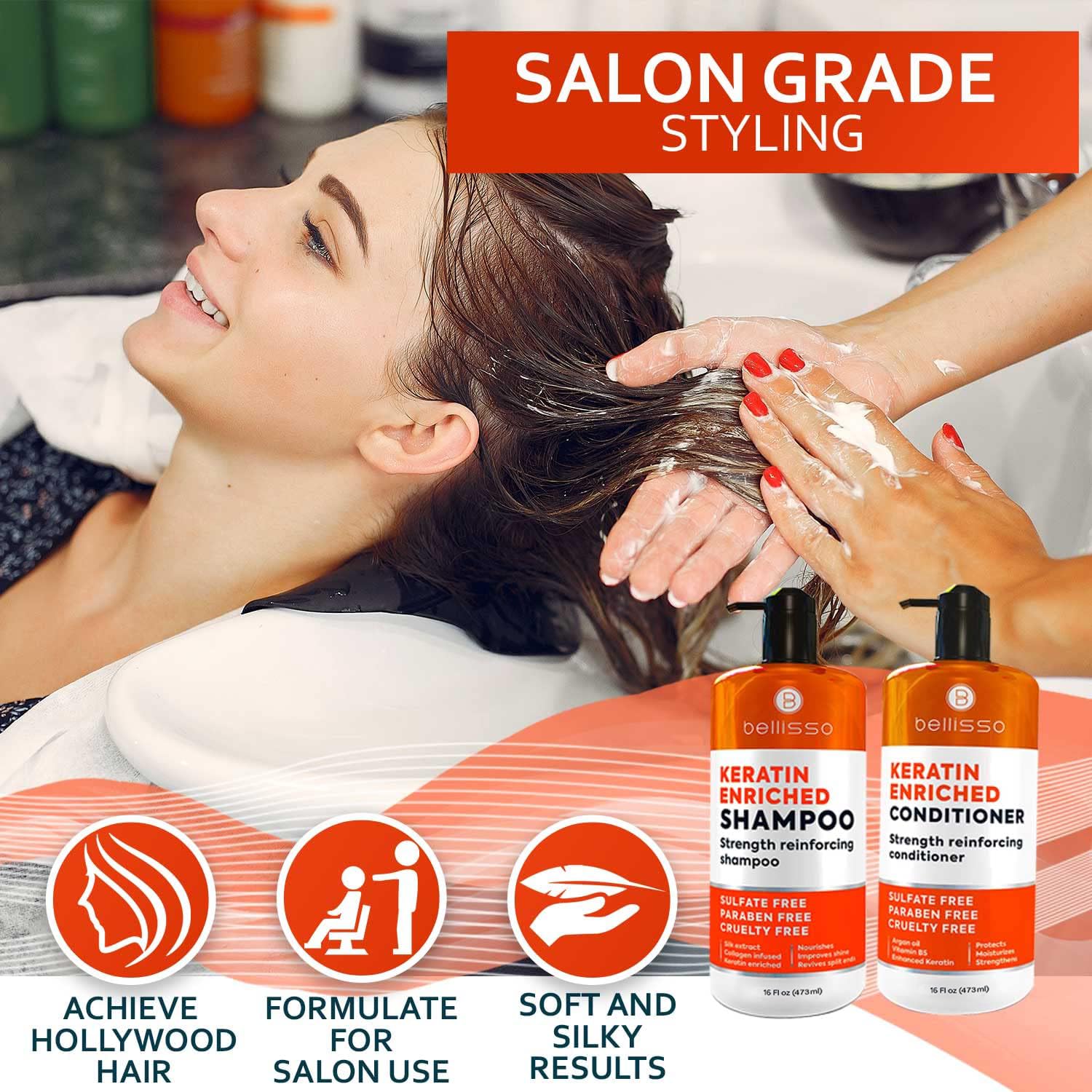 Bellisso keratin barrier protection close-up on silky strands