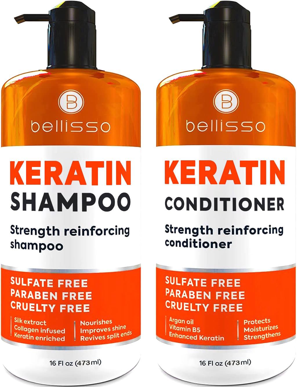 Bellisso Keratin Shampoo bottle showing protective barrier for each strand