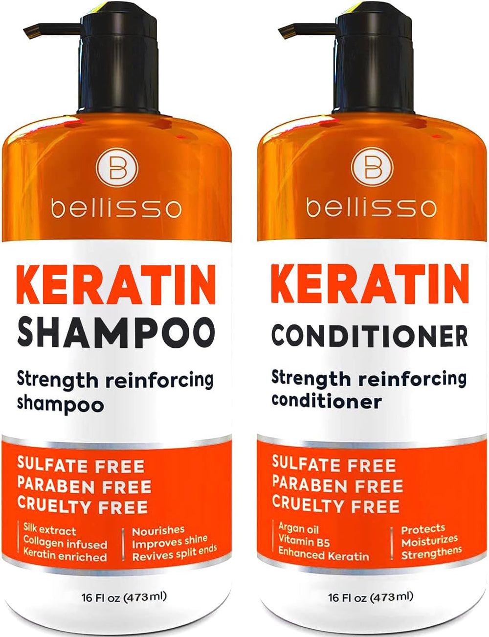 Bellisso Keratin Shampoo bottle showing protective barrier for each strand