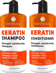 Bellisso Keratin Shampoo bottle showing protective barrier for each strand