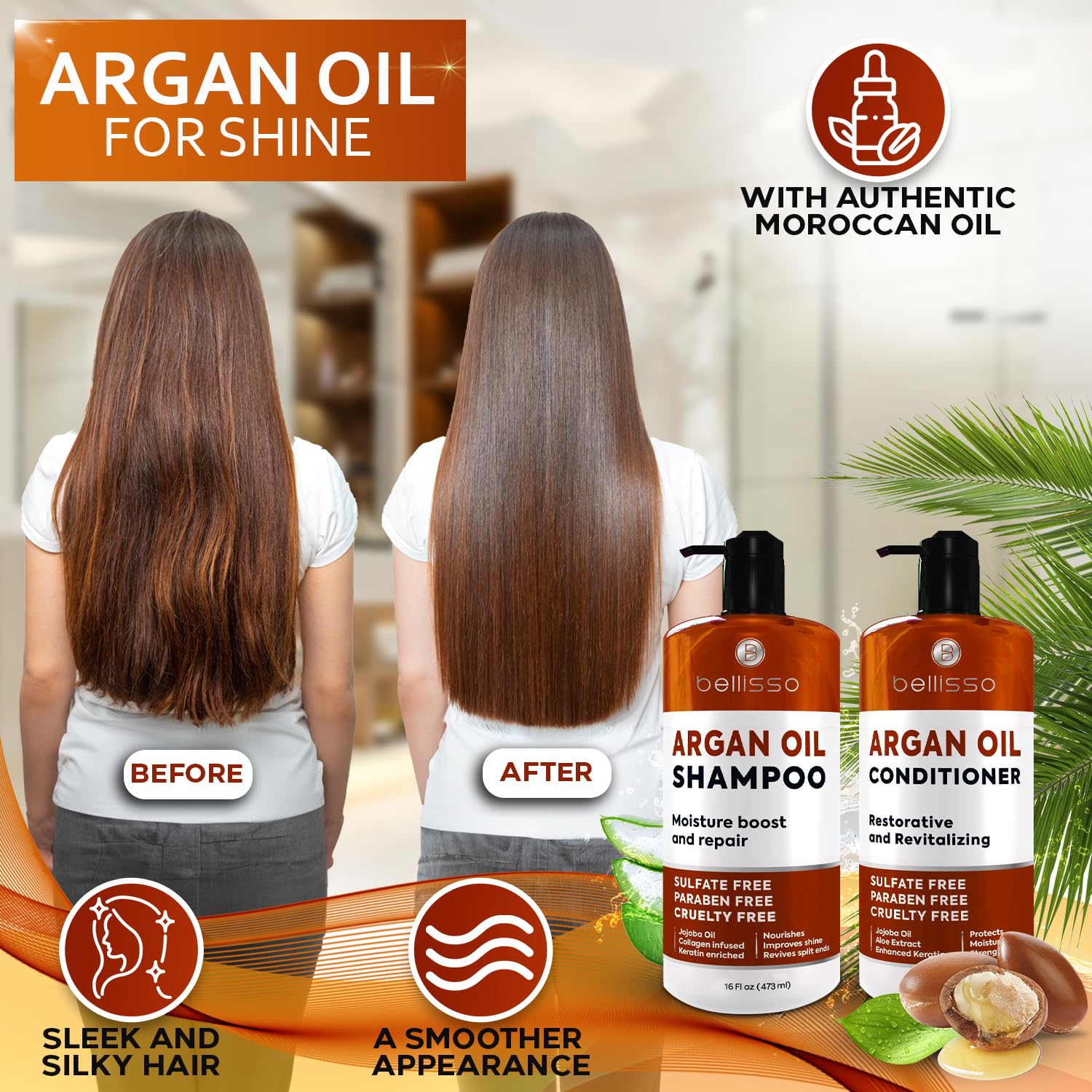 Bellisso Moroccan Argan Oil Conditioner tube nourishes and softens dry waves.
