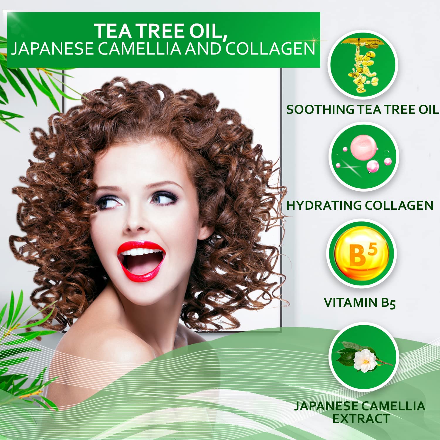 Bellisso Tea Tree Oil bottle closeup emphasizing authentic Australian ingredients for scalp care.