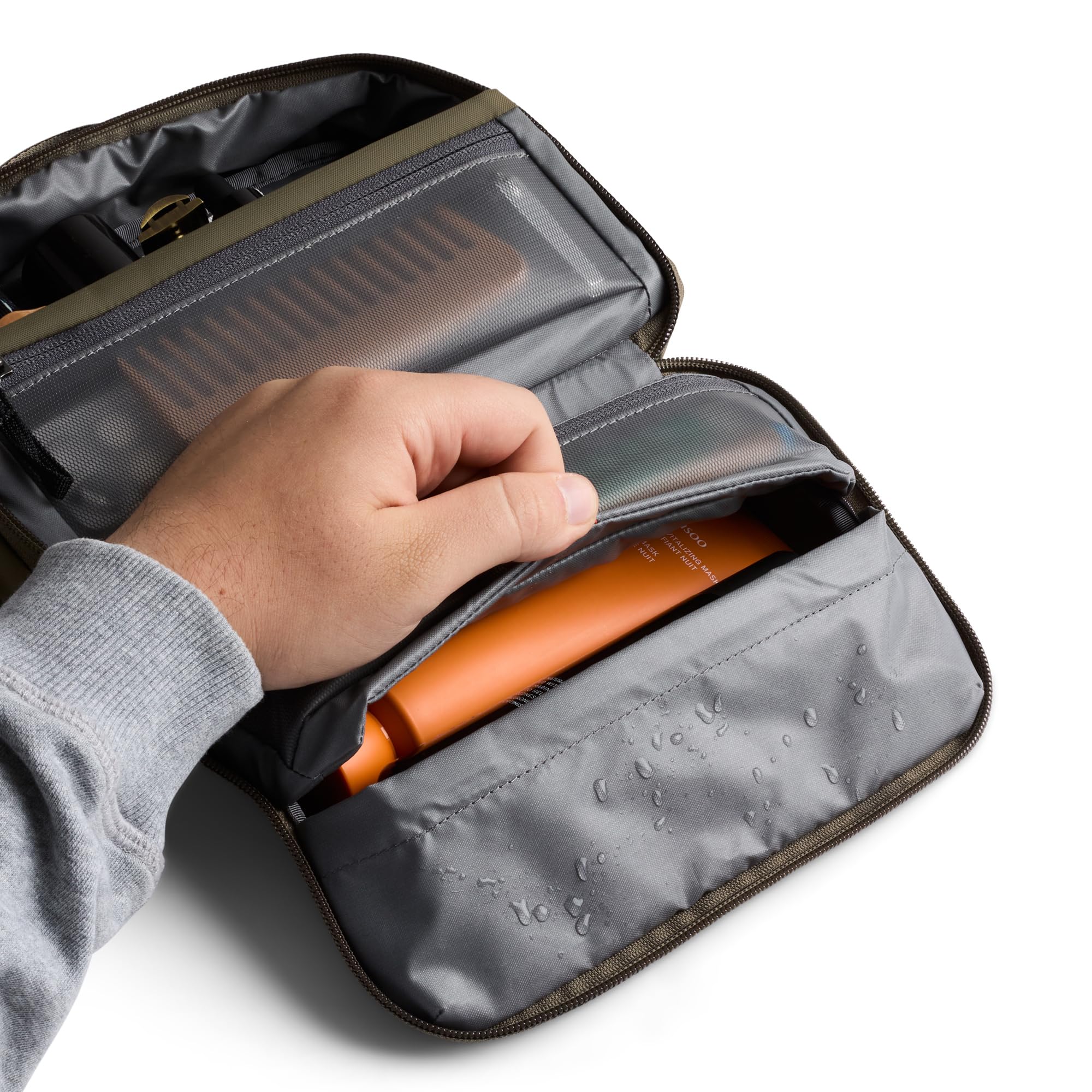 Bellroy Hanging Toiletry Kit magnetic compartment holds small items securely.