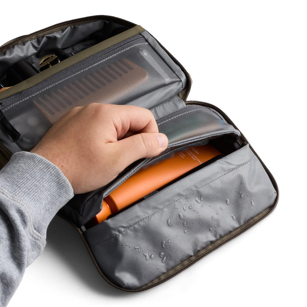 Bellroy Hanging Toiletry Kit magnetic compartment holds small items securely.