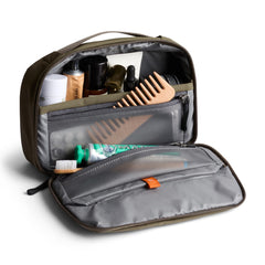 Bellroy Hanging Toiletry Kit shelf pocket stores large items neatly.