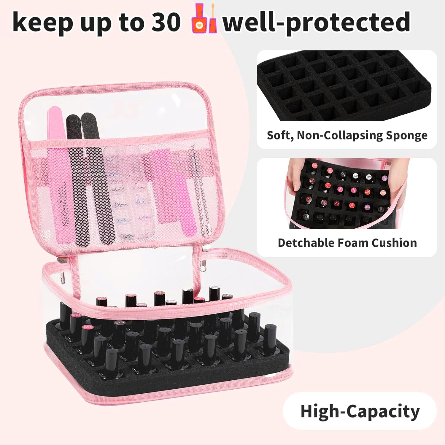 Beloving capacity 30 bottles illustrates ample space for standard polishes