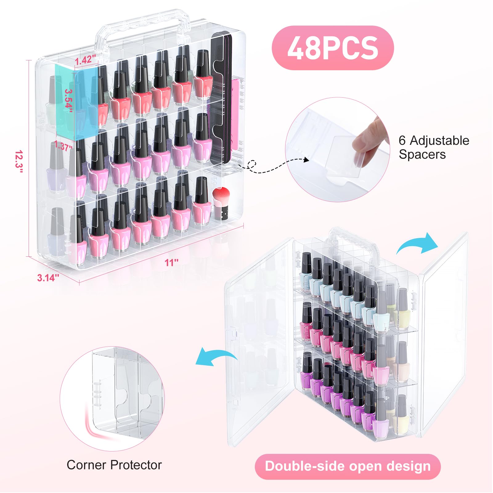 Beloving Nail Polish Organizer adjustable-dividers create versatile layouts for different bottle sizes.