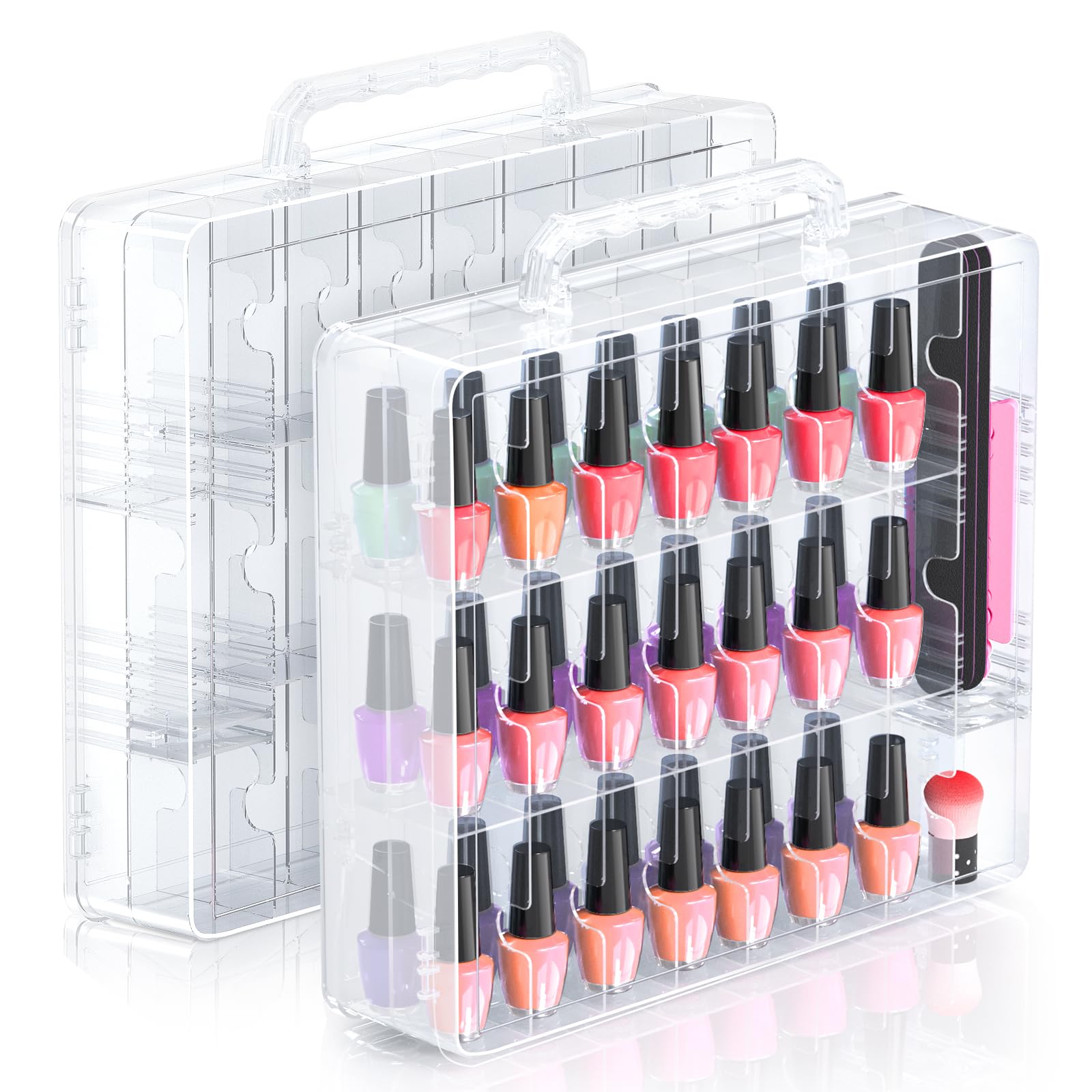 Beloving nail polish organizer clear front view shows 48 slots for color planning.