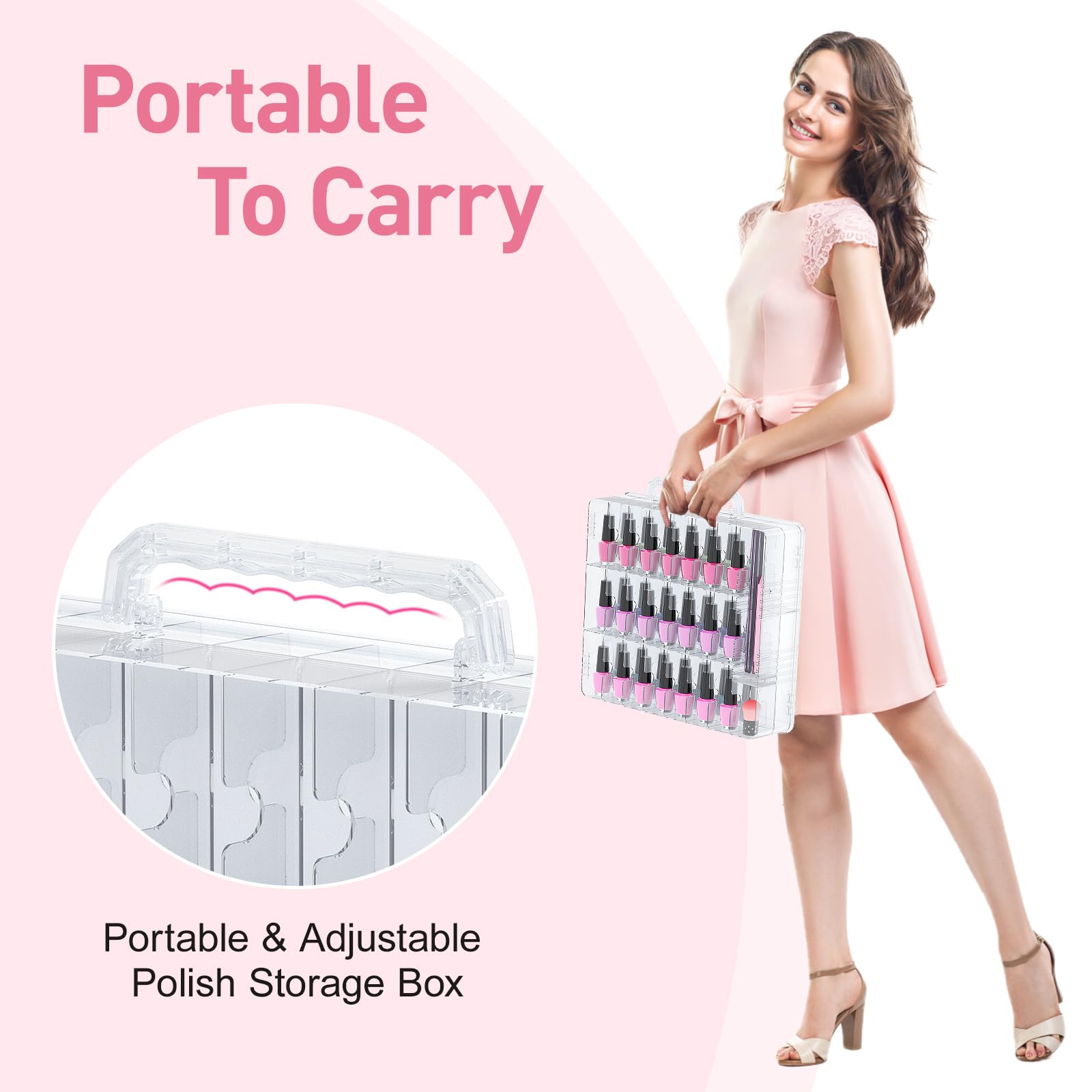 Beloving Nail Polish Organizer features a sturdy handle for easy transport.