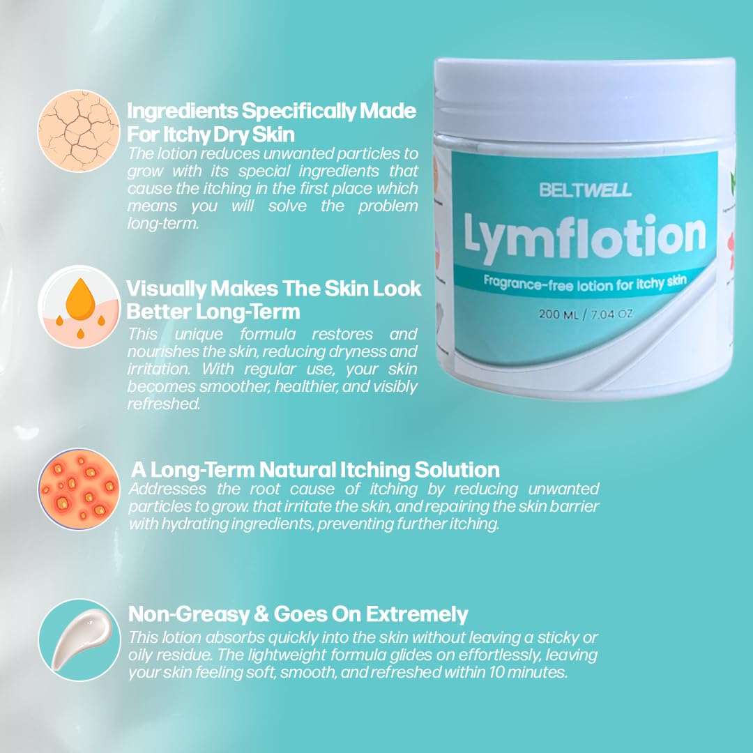 Beltwell Lymflotion fragrance-free label emphasizes skin-safe, irritation-free use.