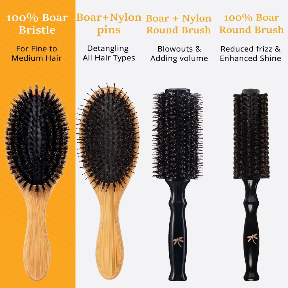 Belula boar bristles gliding through fine hair in slow motion