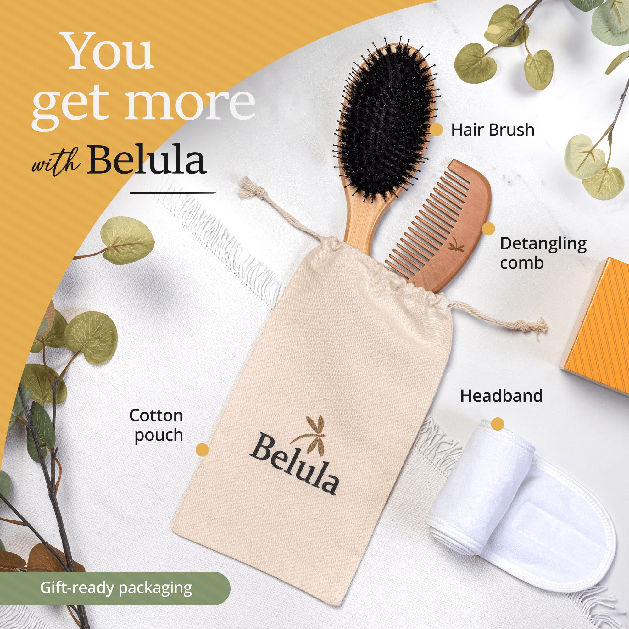 Belula brush close-up showing bristles for shine and smoothness