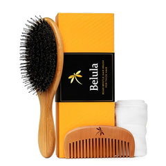 Belula Premium Boar Bristle Brush long hair — detangles and adds natural shine.