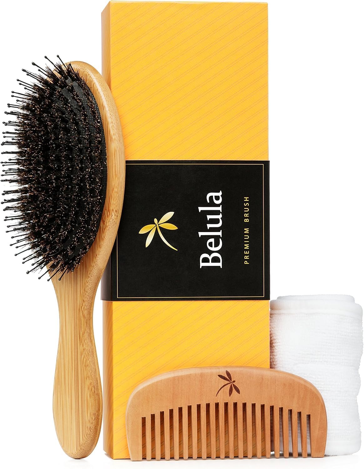 Belula premium boar bristle hair brush for long thick hair close-up focused on detangling and shine