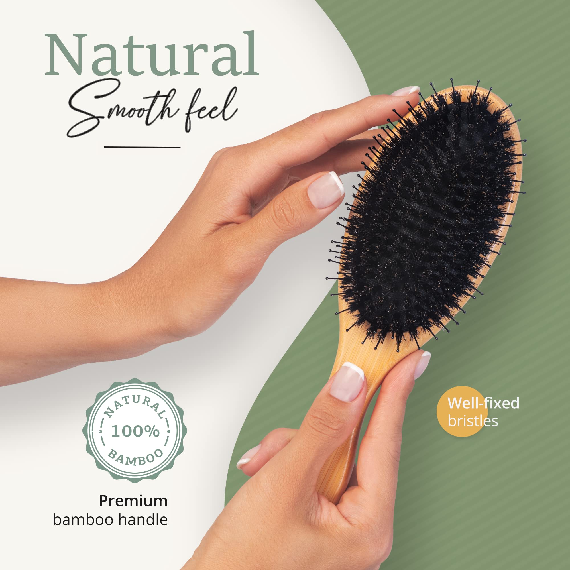 Belula Boar Bristle Brush distributes scalp oil along strands.