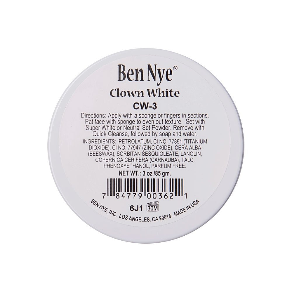 Ben Nye Clown White Makeup 3 oz for stage and costume designs with smooth, even coverage.