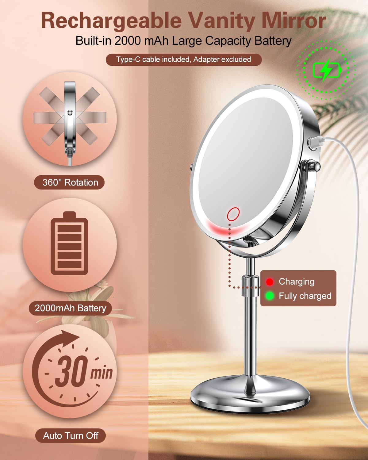Benbilry 7-inch vanity mirror with magnification close-up preparing makeup.