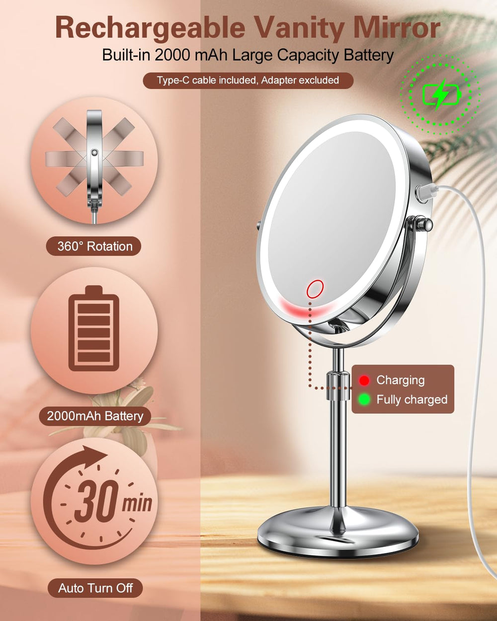 Benbilry 7-inch vanity mirror with magnification close-up preparing makeup.