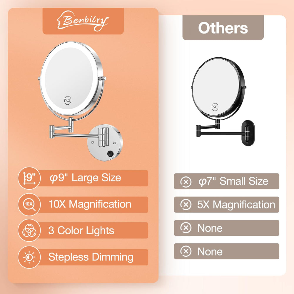 Benbilry chrome-finish wall mirror adds sleek style to bathrooms.