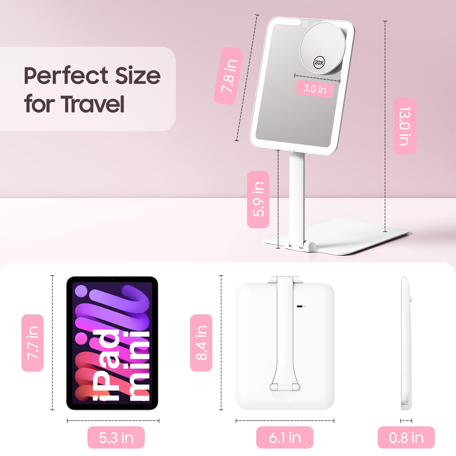 Benbilry Foldable Travel Mirror open with lights for precise makeup in hotel rooms