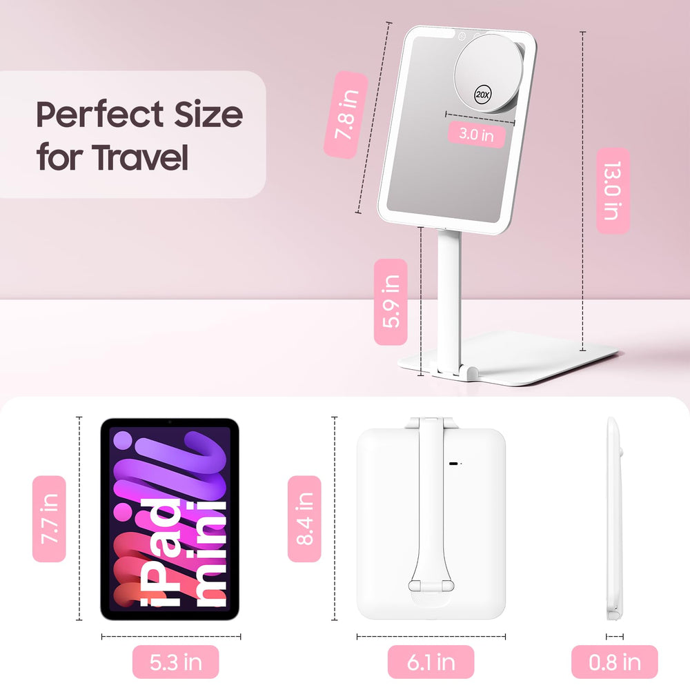 Benbilry Foldable Travel Mirror open with lights for precise makeup in hotel rooms