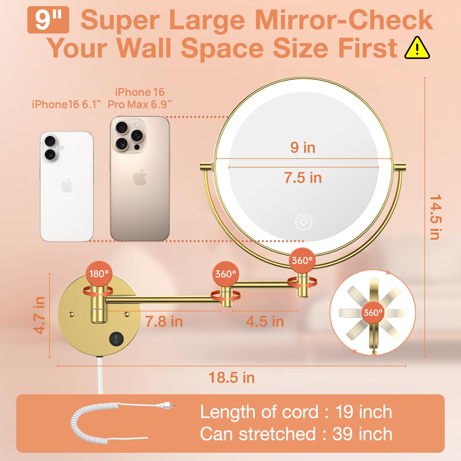 Benbilry AC-powered LED mirror provides bright, reliable lighting