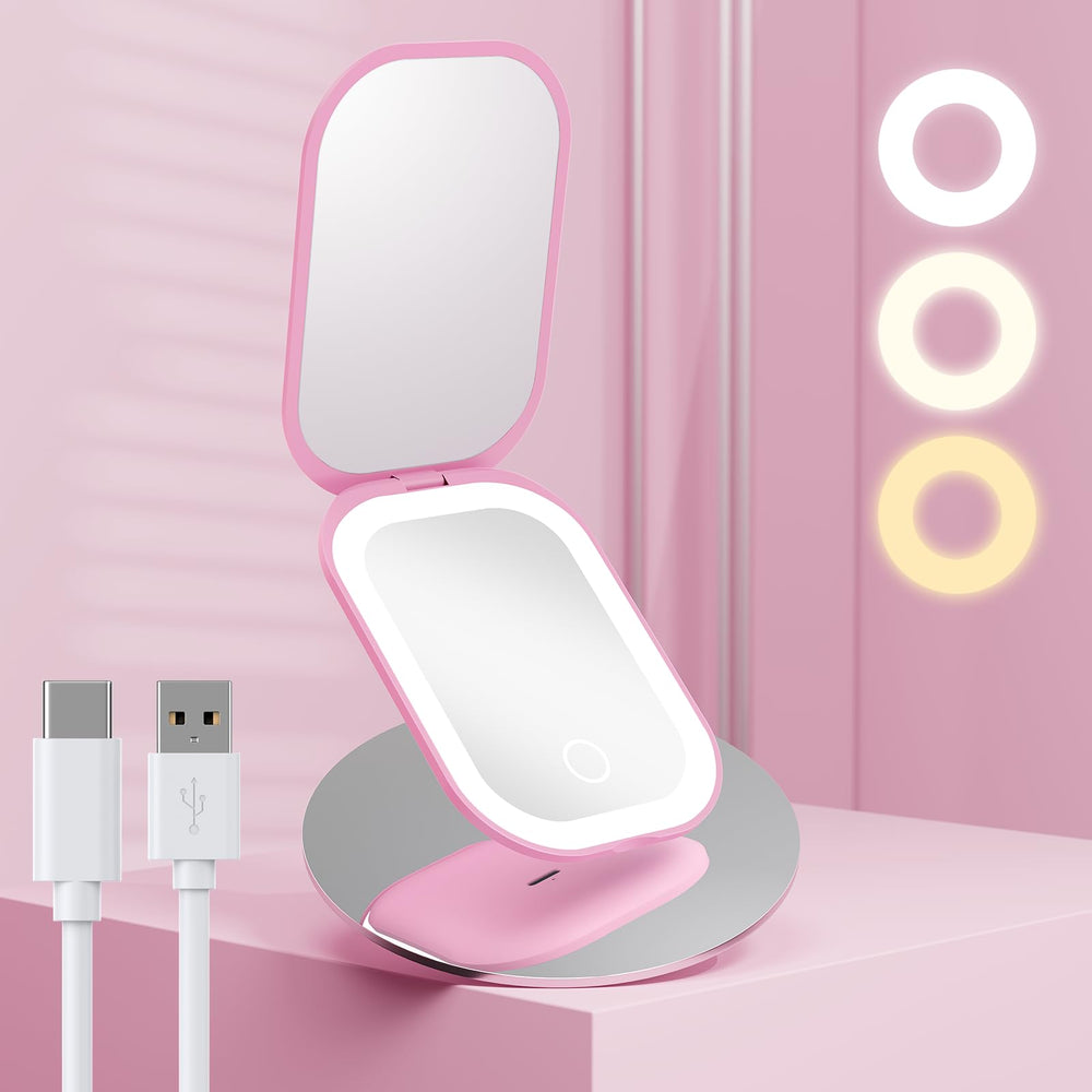 Benbilry pink front-view lighted travel mirror for purse touch-ups