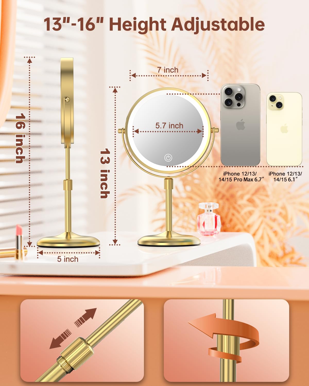Benbilry lighted makeup mirror with 3 color light modes for different tasks