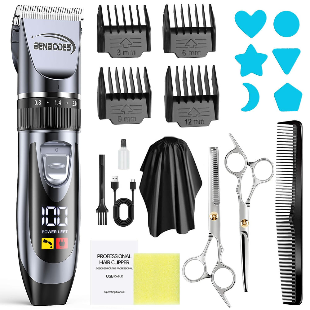 Benbodes hair clipper with LED display shows battery level for cordless grooming sessions.