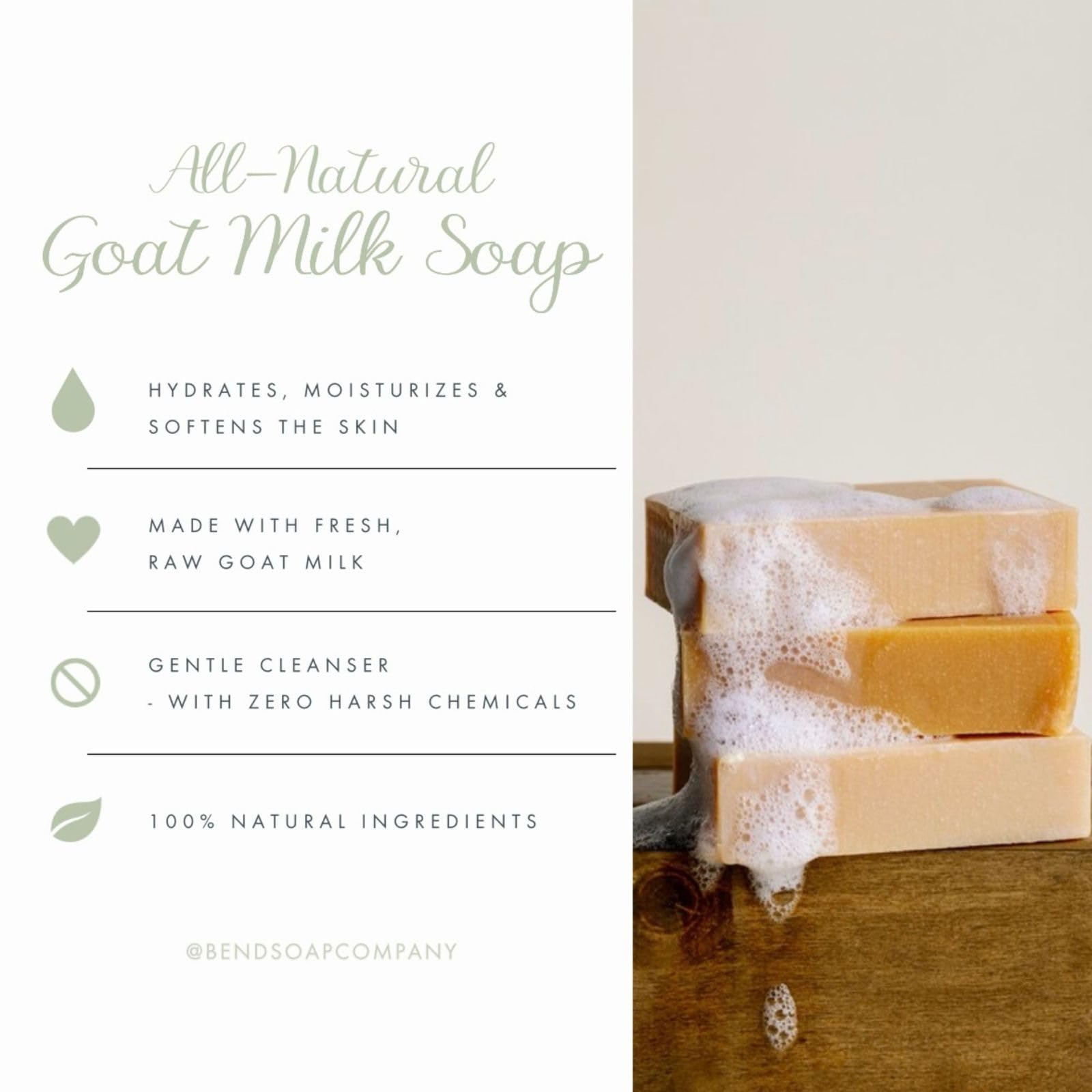 Bend Soap Co Goat Milk Soap unscented bar for sensitive skin without fragrance.