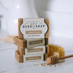 Bend Soap Company oatmeal-honey soap bar gently nourishes dry skin.