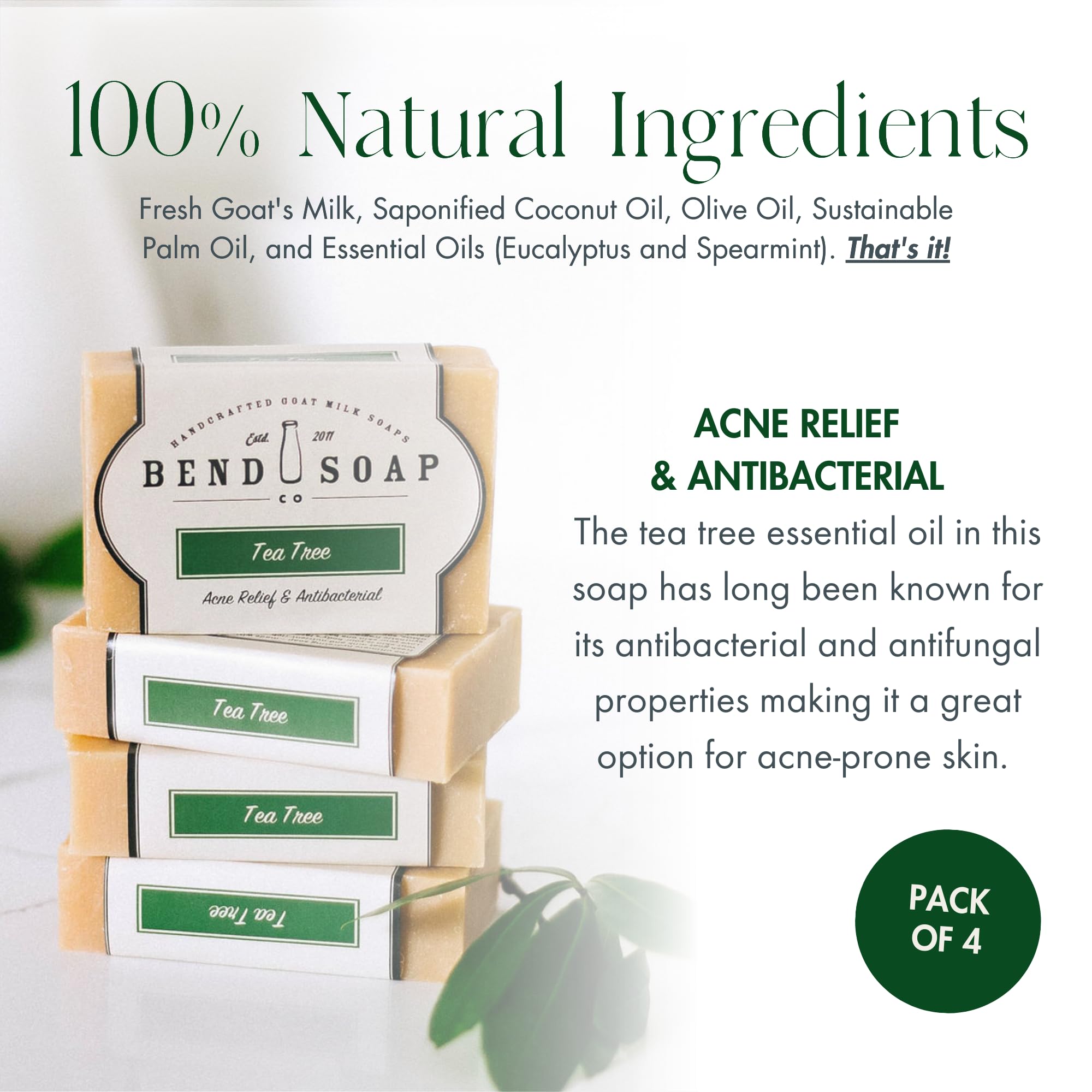 Tea Tree Goat Milk Soap 4-pack packaging highlights value and convenience for everyday routine