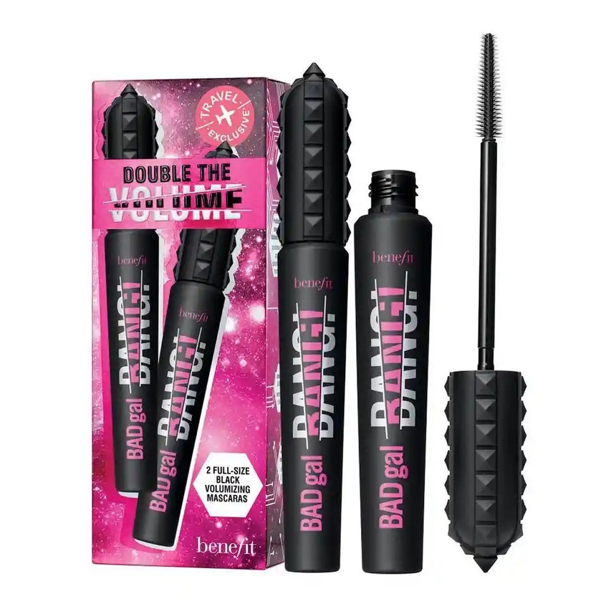 Benefit Badgal Bang! mascara duo delivers dramatic volume with smudge-proof wear for all-day definition.