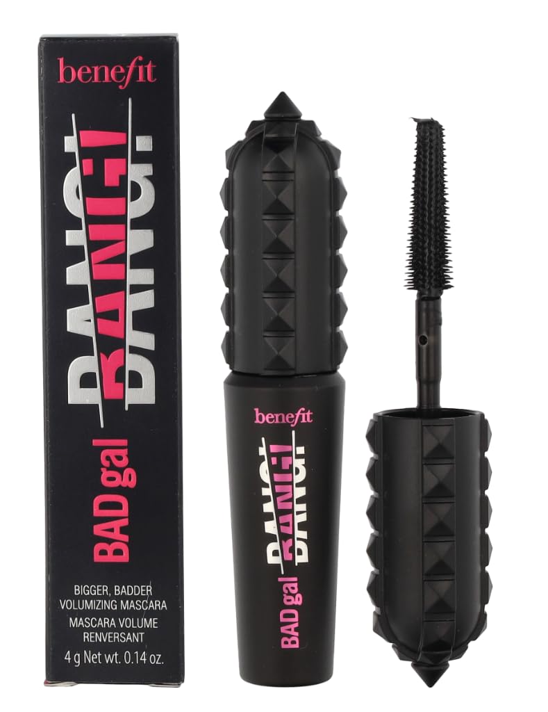 Benefit BADgal Bang mascara mini packaging close-up showing lightweight, volumizing formula.