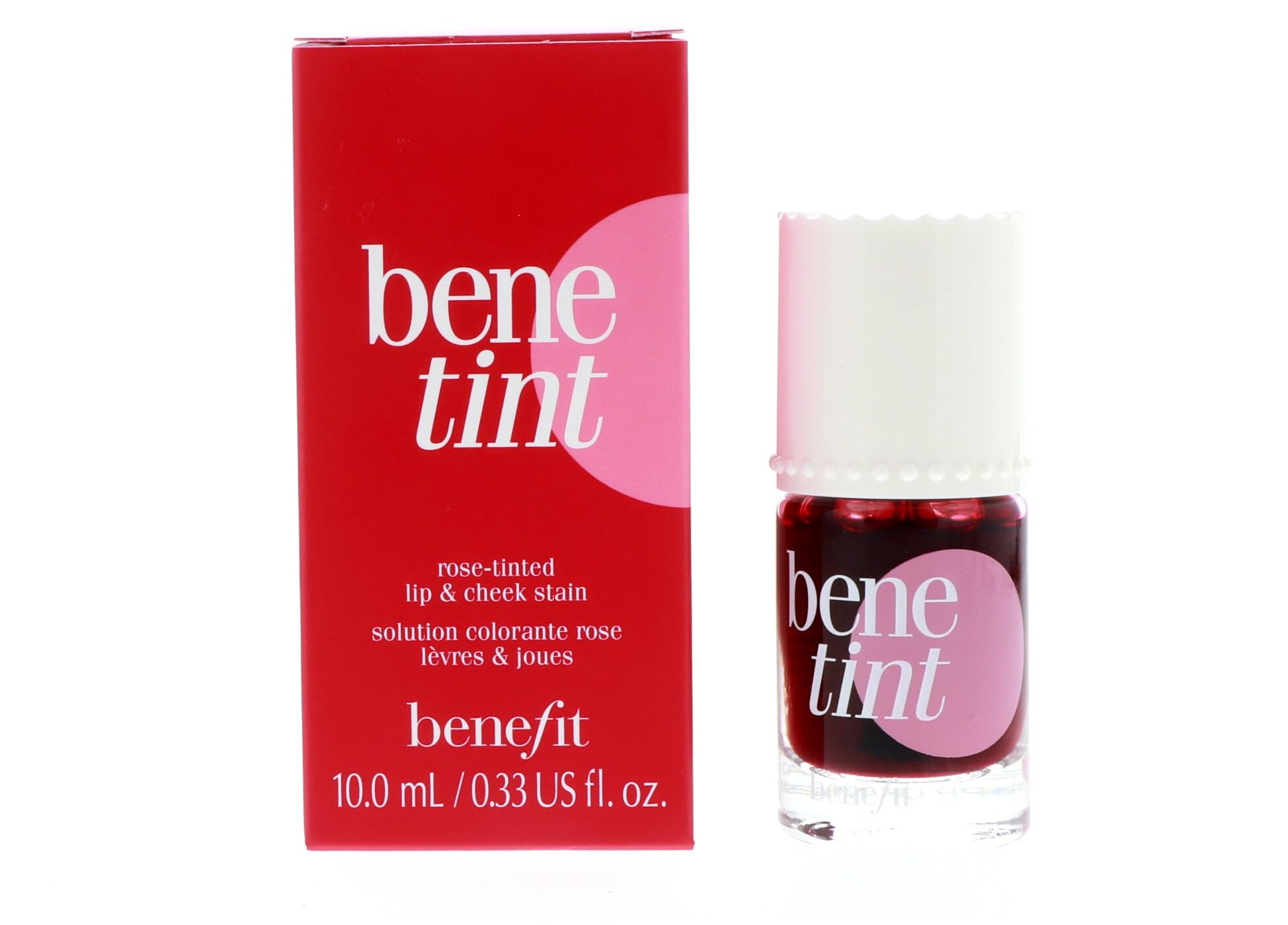 Benefit Benetint bottle pour shows kiss-proof, long-lasting rose tint for lips and cheeks.
